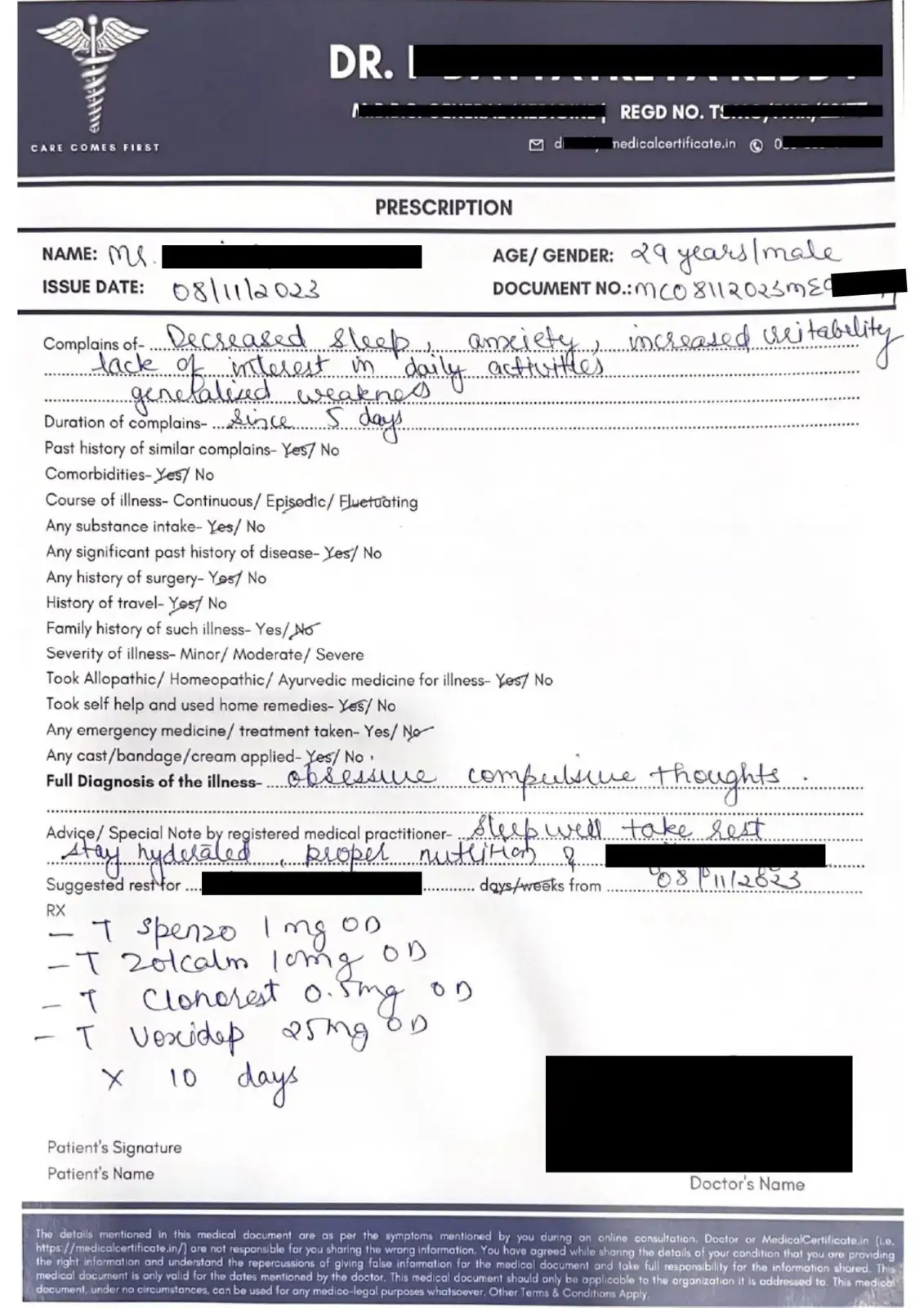 Handwritten Prescription Format