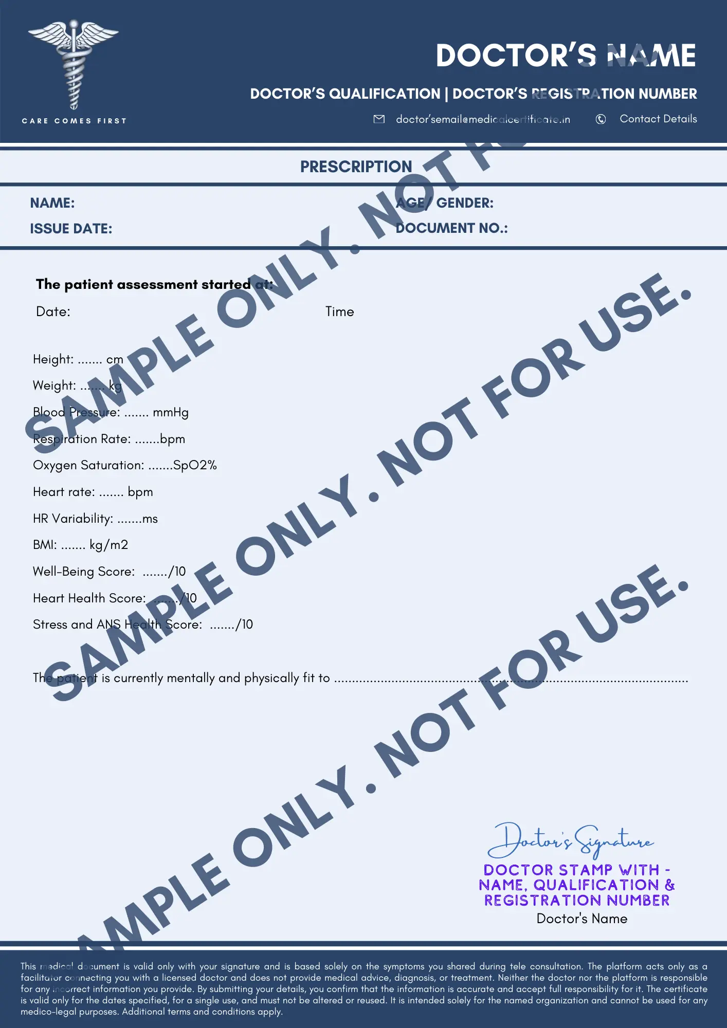 SAMPLE - MEDICAL CERTIFICATE - SICK LEAVE - DIGITAL
